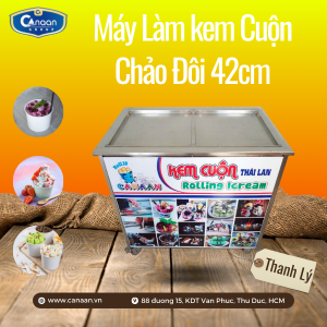 Máy làm kem cuộn Thái Lan chảo đôi 42cm (Thanh lý)