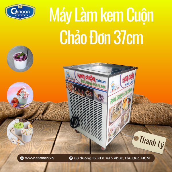 Máy làm kem cuộn Thái Lan chảo đơn 37cm (Thanh lý)