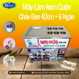 Máy làm kem cuộn Thái Lan chảo đơn 42cm + 6 ngăn (Thanh lý)