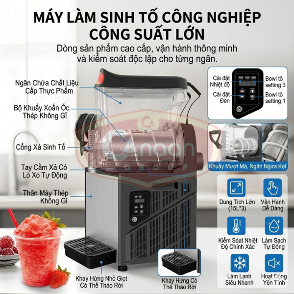 Máy Làm Slush Siro Tuyết 2 Ngăn 15L - Ảnh 5