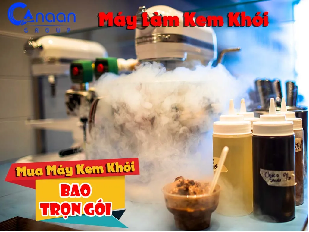 Máy kem khói cùng topping và sốt – bộ dụng cụ làm kem khói